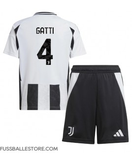 Günstige Juventus Federico Gatti #4 Heimtrikotsatz Kinder 2024-25 Kurzarm (+ Kurze Hosen)